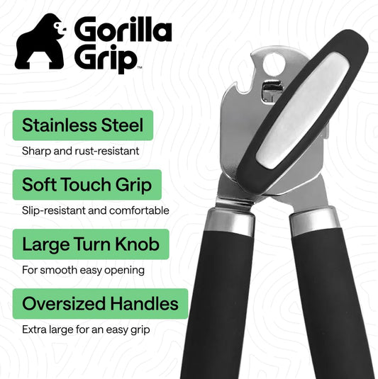 Gorilla Grip Heavy Duty Manual Can Opener, Smooth Edge & Bottle Opener