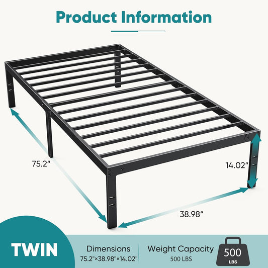 Twin Platform Bed Frame Heavy Duty Steel With Storage Sweetcrispy