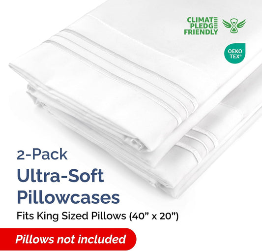 King Pillow Cases Set of 2 - Ultra Soft Hotel Quality Microfiber