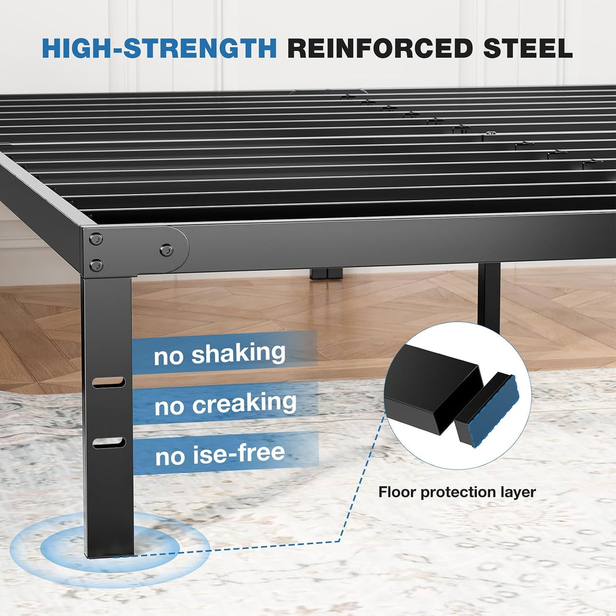 Queen Bed Frame With Storage, OLIXIS Reinforced Steel Slat Support