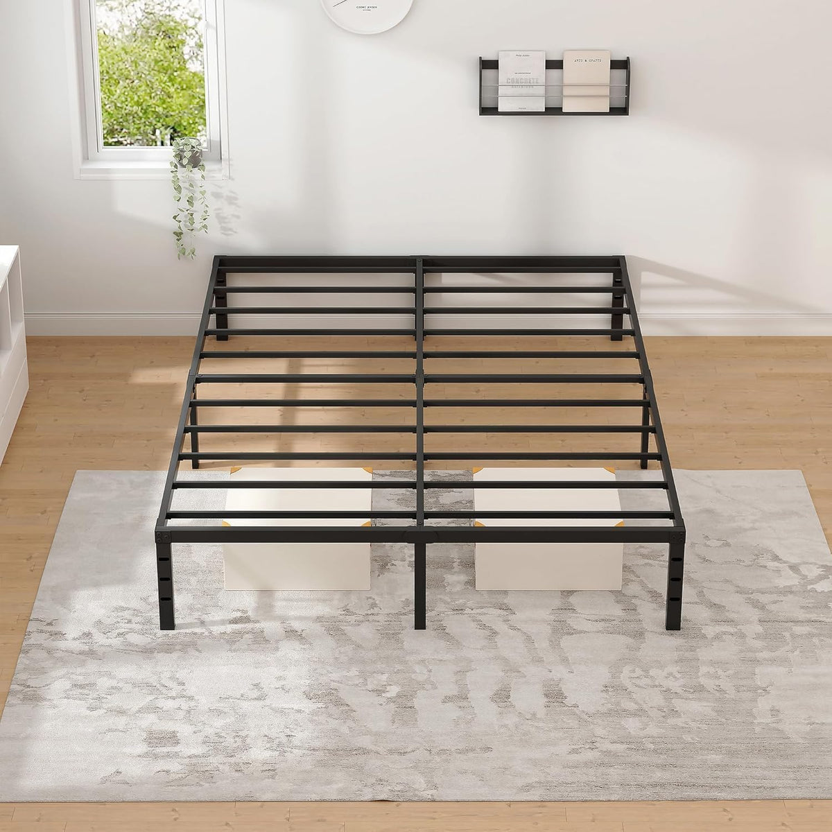 Queen Metal Bed Frame with Storage, NEW JETO Heavy Duty Frame, Black