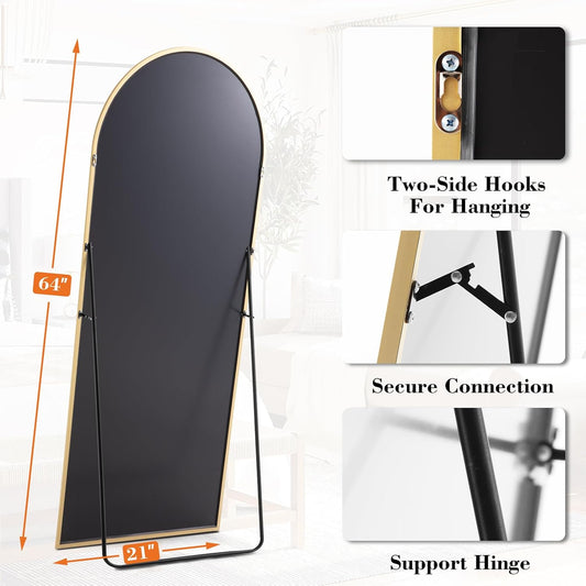 Arched Full Length Floor Mirror, Gold Shatterproof Glass by DUMOS