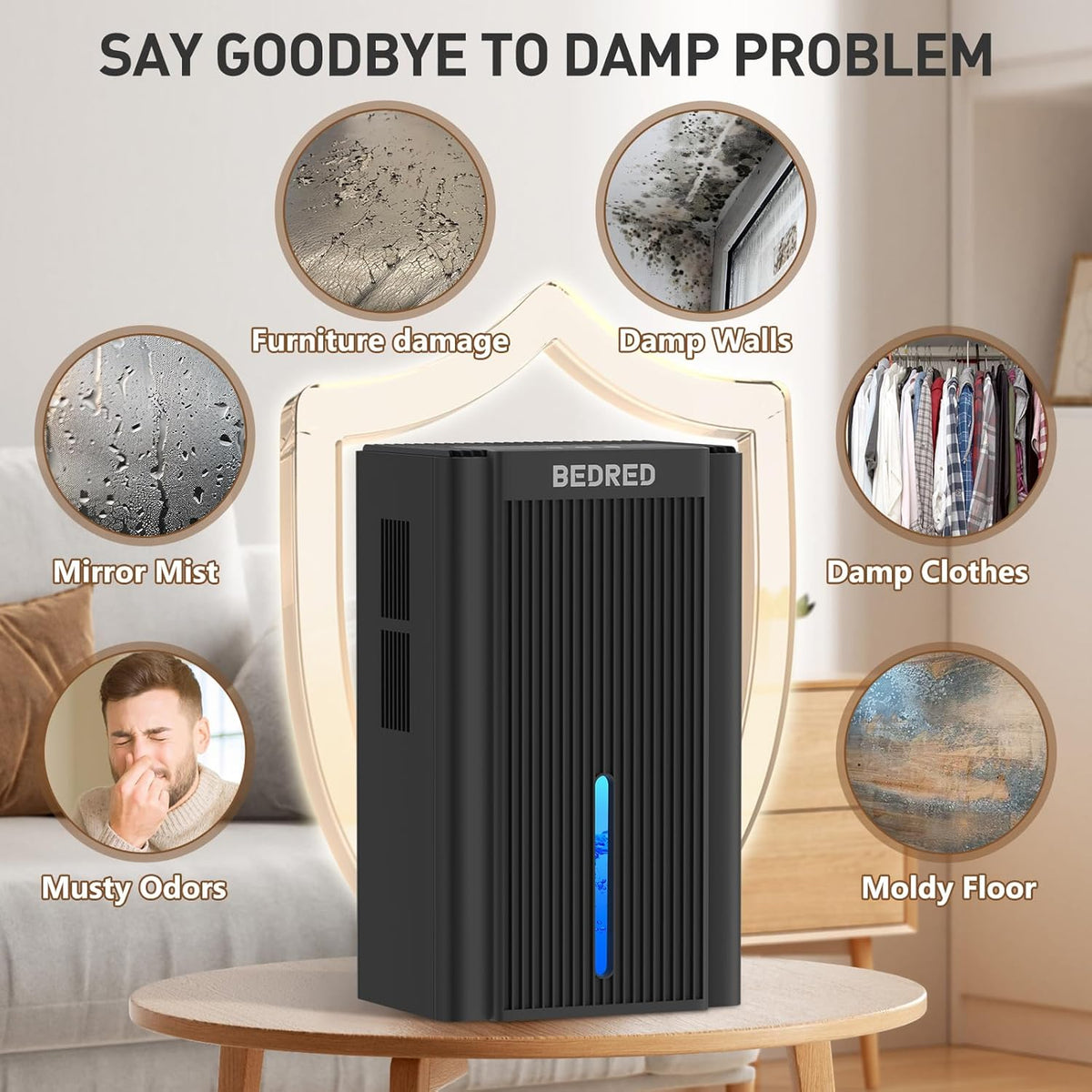 BEDRED 95oz Dehumidifier for 1000 Sq Ft with Auto Shut Off