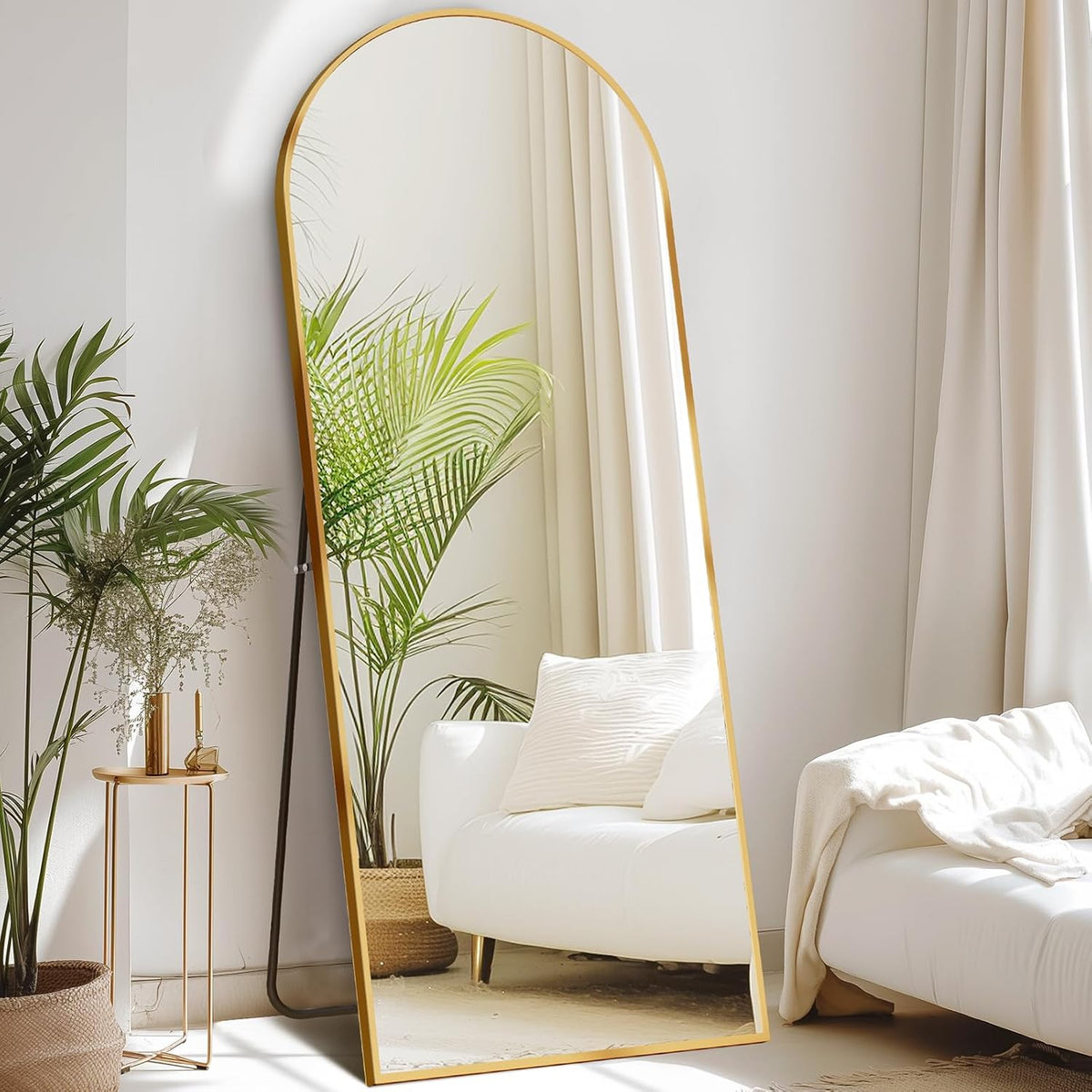 Arched Full Length Floor Mirror, Gold Shatterproof Glass by DUMOS