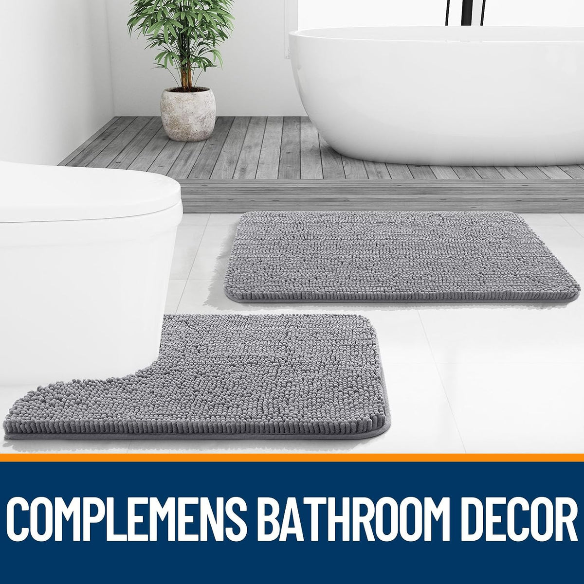 30x20 Bath Rug, Soft Absorbent Chenille Mat Non-Slip Backing OLANLY