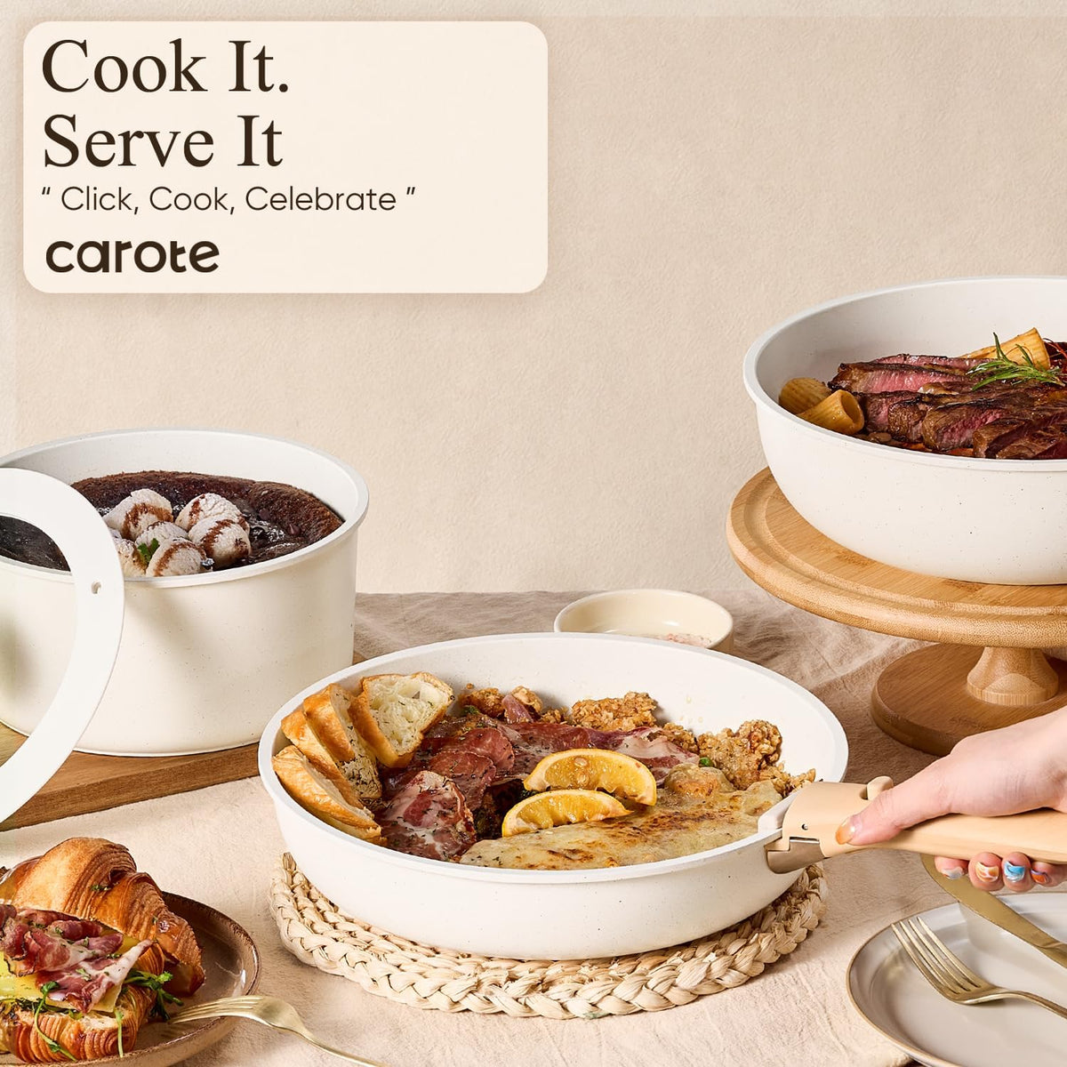 CAROTE 19-Piece Detachable Handle Cookware Set, Space Saving Nonstick