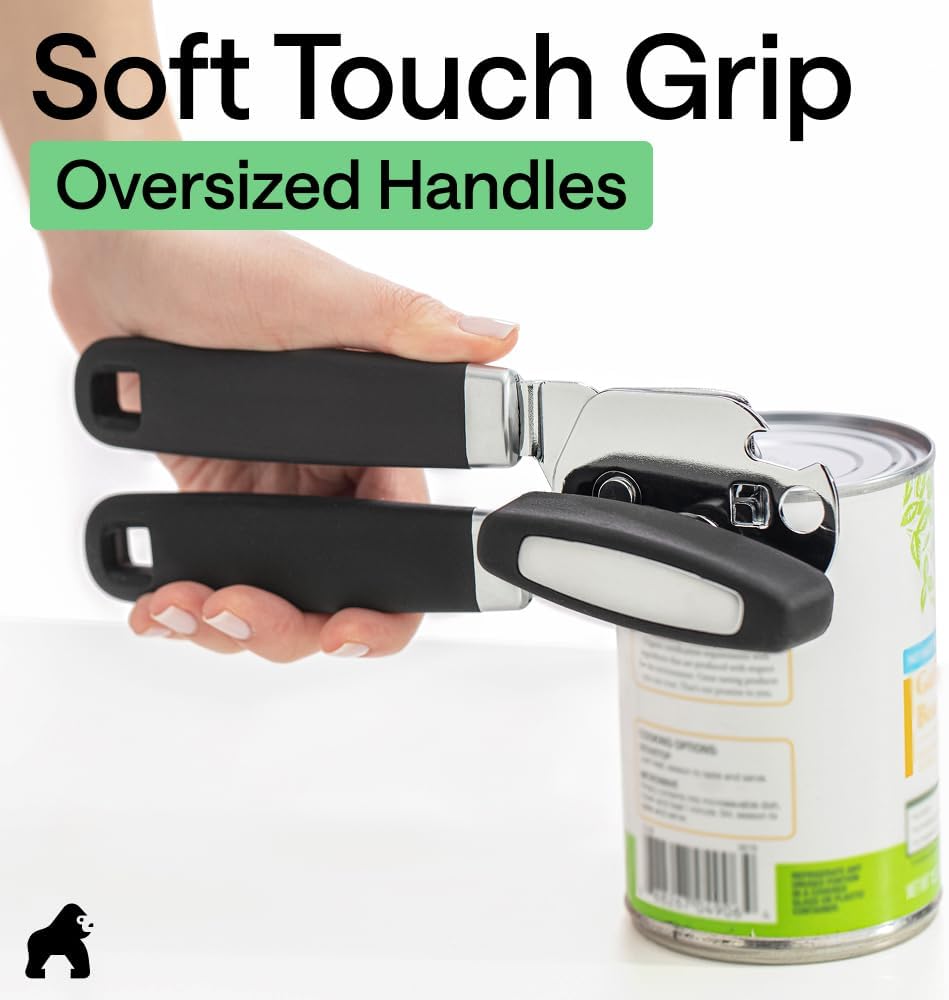 Gorilla Grip Heavy Duty Manual Can Opener, Smooth Edge & Bottle Opener