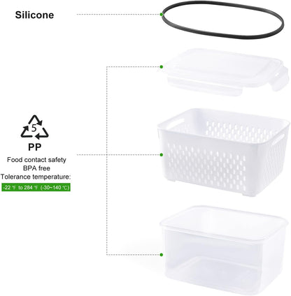 Leakproof Fridge Food Storage Bins With Colander - Freshmage 5 Pack