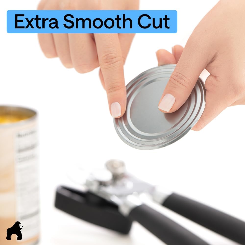 Gorilla Grip Heavy Duty Manual Can Opener, Smooth Edge & Bottle Opener