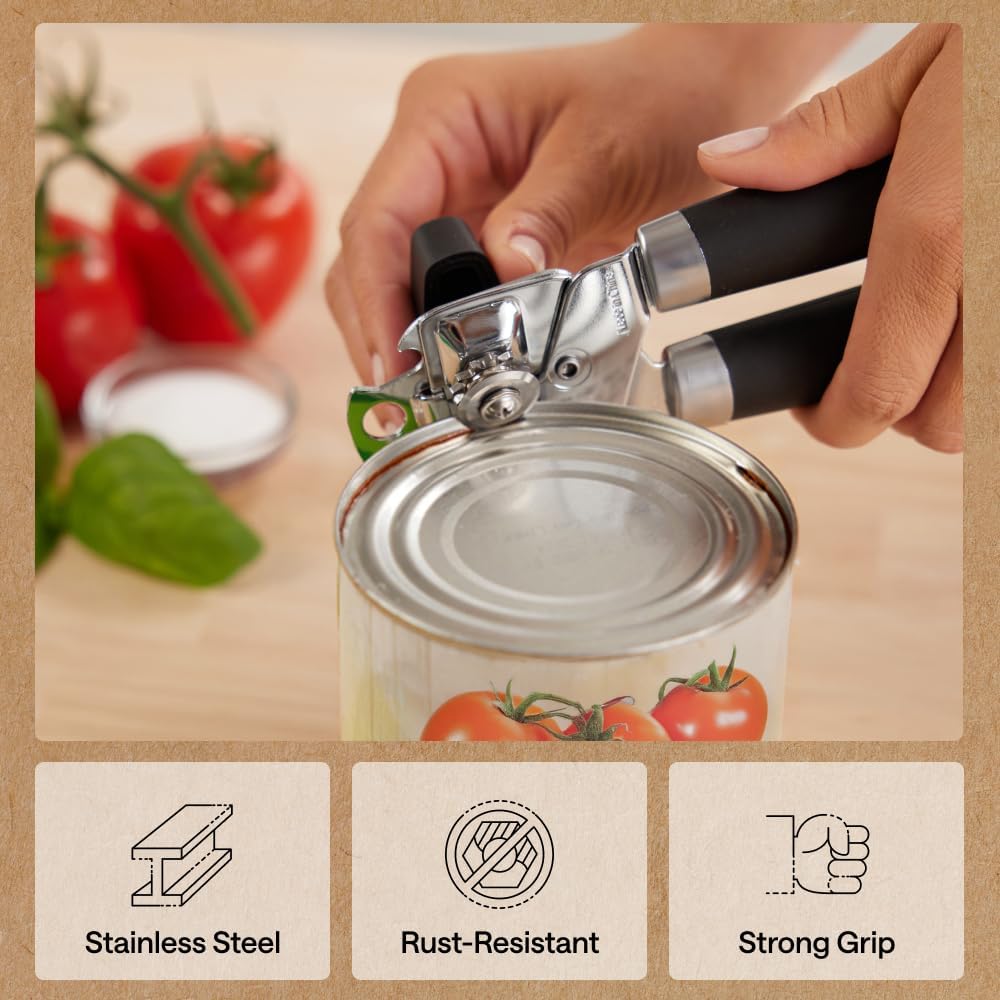 Gorilla Grip Heavy Duty Manual Can Opener, Smooth Edge & Bottle Opener