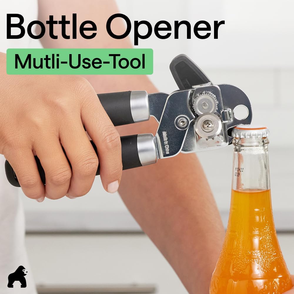Gorilla Grip Heavy Duty Manual Can Opener, Smooth Edge & Bottle Opener