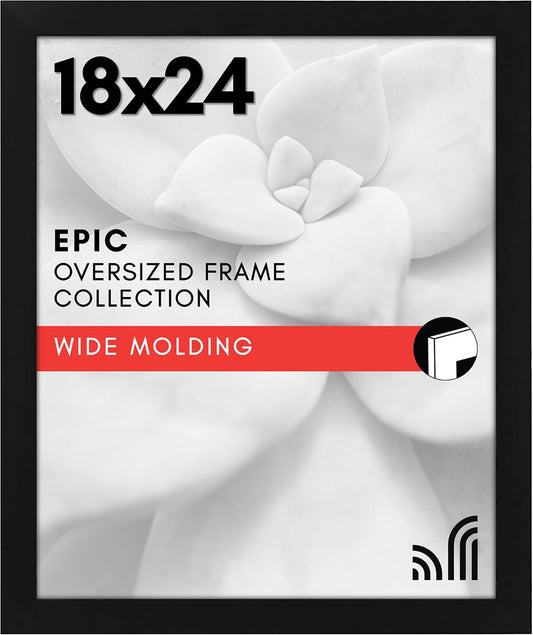 18x24 Poster Frame In Black With Polished Plexiglass And Wide Molding
