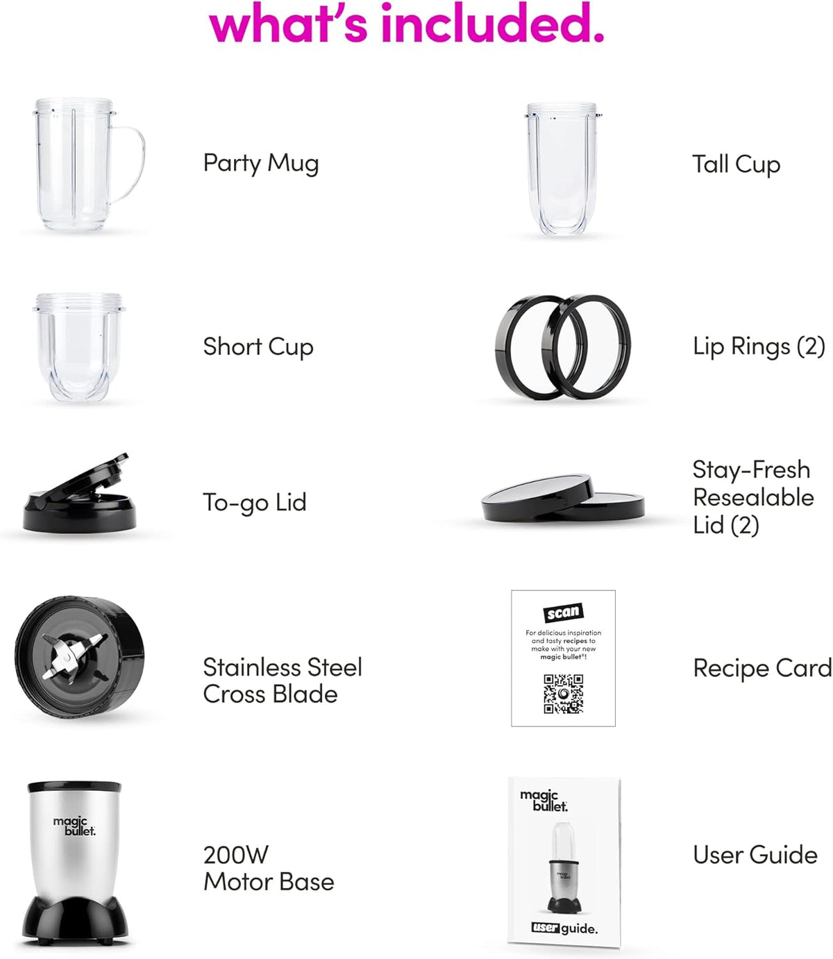 Compact Blender, Magic Bullet 250W Motor & 11-Piece Set