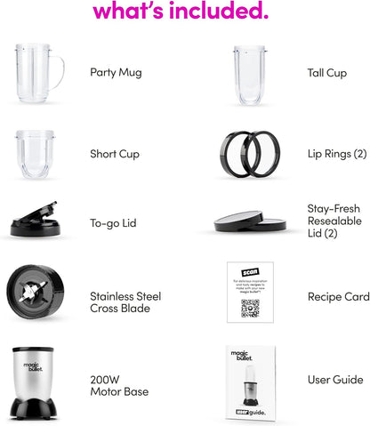 Compact Blender, Magic Bullet 250W Motor & 11-Piece Set