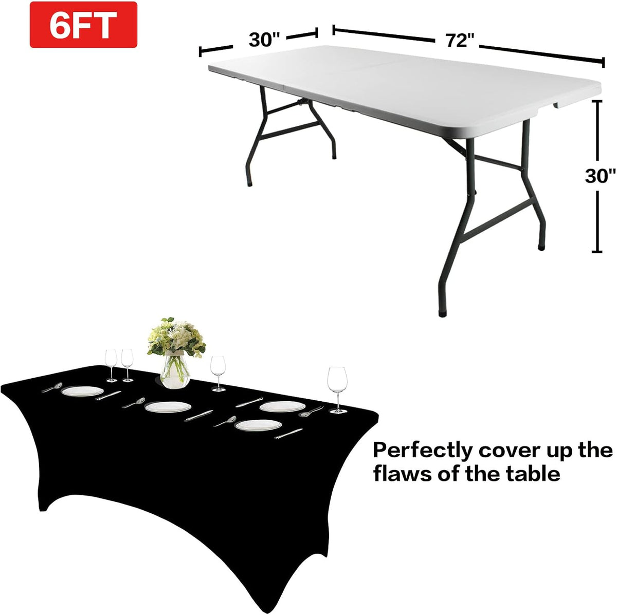 Stretch Black Tablecloth 6ft Rectangular - IVAPUPU 2-Pack