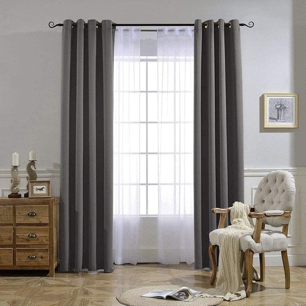 Gray Blackout Curtains 84 Inch Long, NICETOWN Thermal Grommet Panels