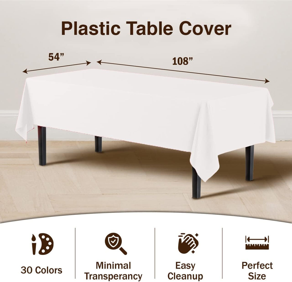 White Plastic Tablecloth 6-Pack, Party Solids 54x108 Inch