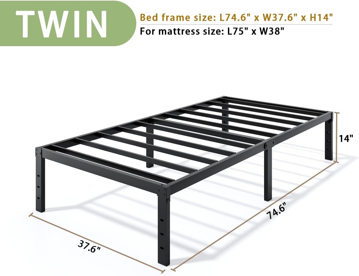 LUMUNANCE Twin Metal Bed Frame, 14 Inch Platform with Underbed Storage