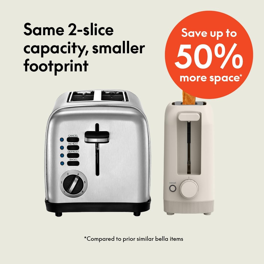 BELLA Slim 2-Slice Toaster, 10-Inch Slot for Sourdough, 6 Shade Settings
