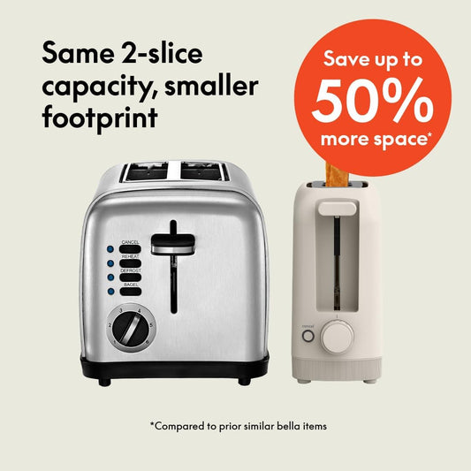 BELLA Slim 2-Slice Toaster, 10-Inch Slot for Sourdough, 6 Shade Settings
