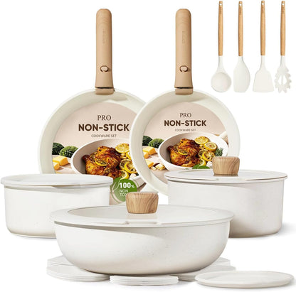 CAROTE 19-Piece Detachable Handle Cookware Set, Space Saving Nonstick