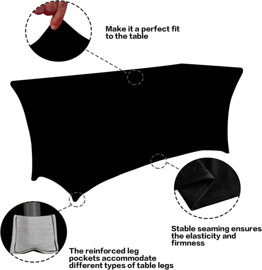 Stretch Black Tablecloth 6ft Rectangular - IVAPUPU 2-Pack