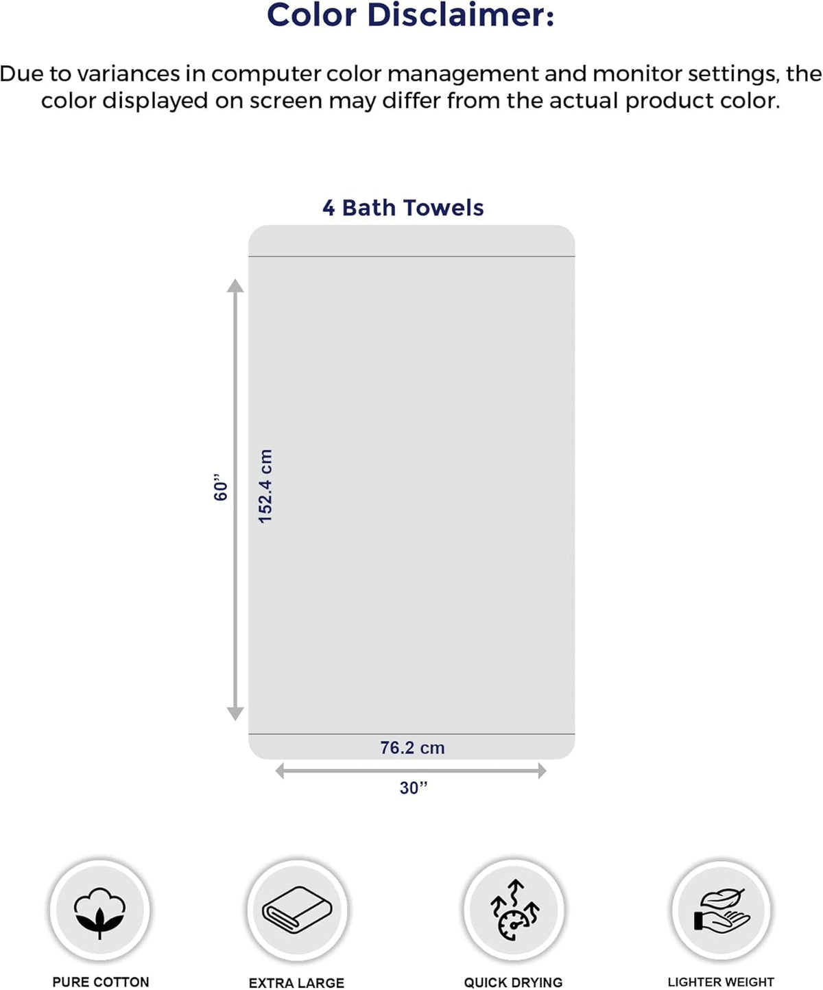 Extra Large Bath Towels 30x60, 100% Cotton Quick Dry, 4 Pack