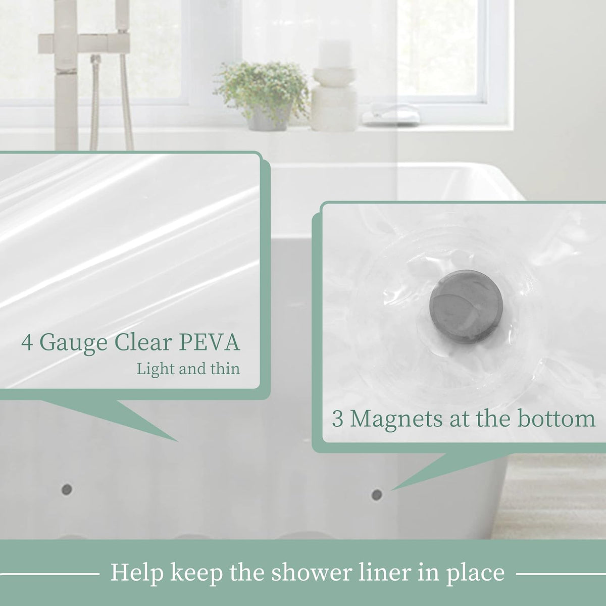 Mrs Awesome Clear Shower Curtain Liner with Magnets, 72x72 PEVA