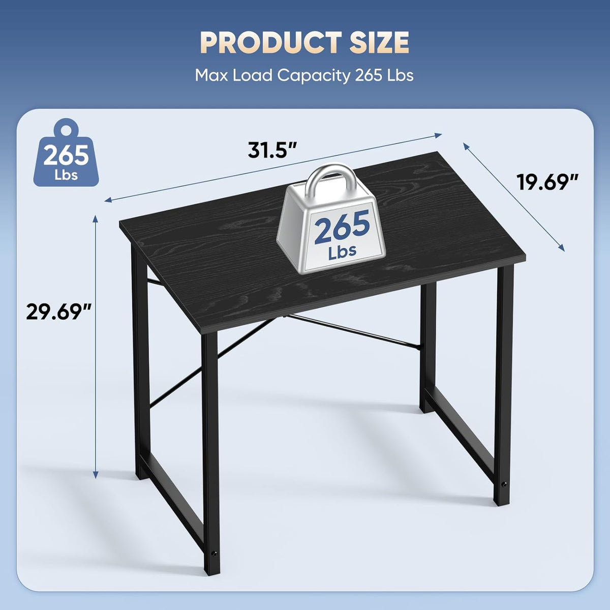 DUMOS 32 Inch Small Computer Desk With X-Brace Support, Black