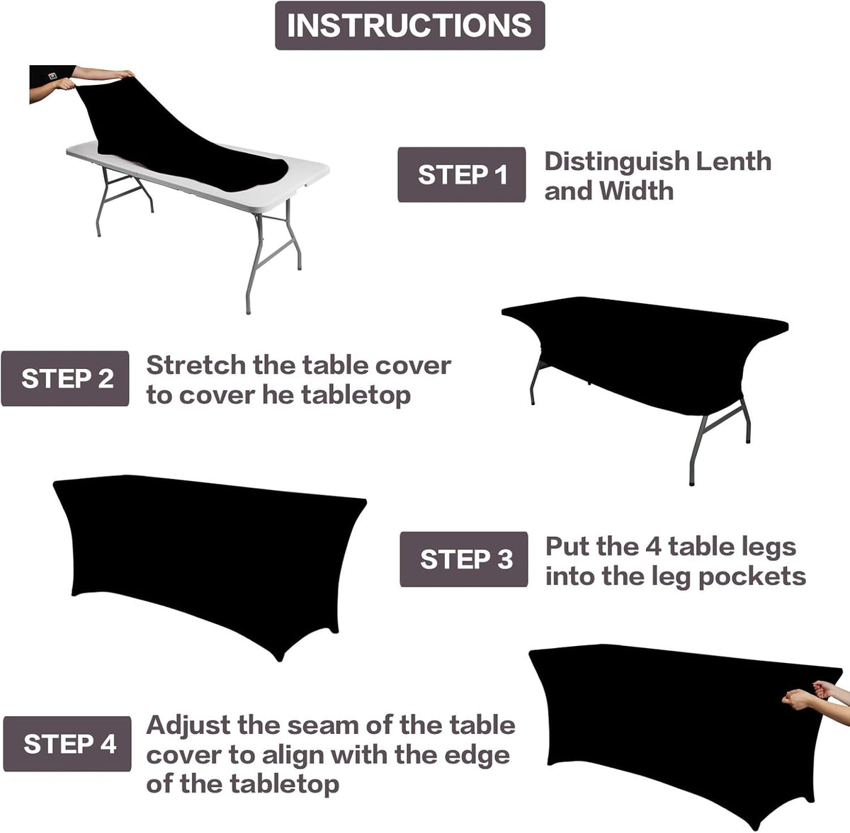 Stretch Black Tablecloth 6ft Rectangular - IVAPUPU 2-Pack
