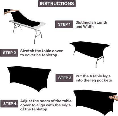 Stretch Black Tablecloth 6ft Rectangular - IVAPUPU 2-Pack