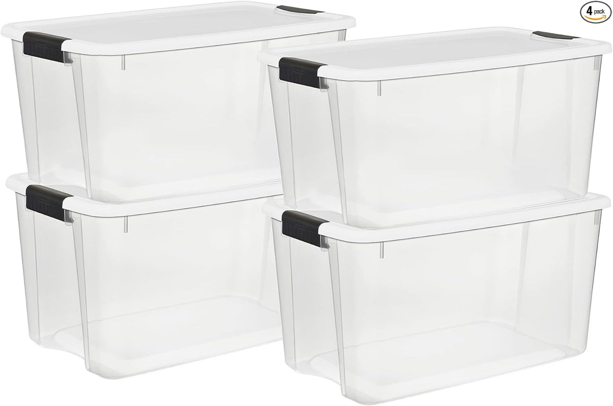 Clear Storage Bins With Lids, 70 Quart, 4 Pack By Sterilite