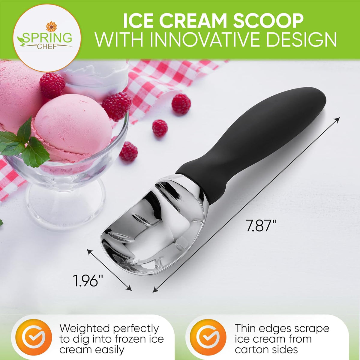 Heavy Duty Ice Cream Scoop With Comfort Handle By Spring Chef