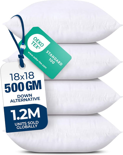 Throw Pillow Inserts, Set Of 4, 18x18 Down Alternative Utopia Bedding