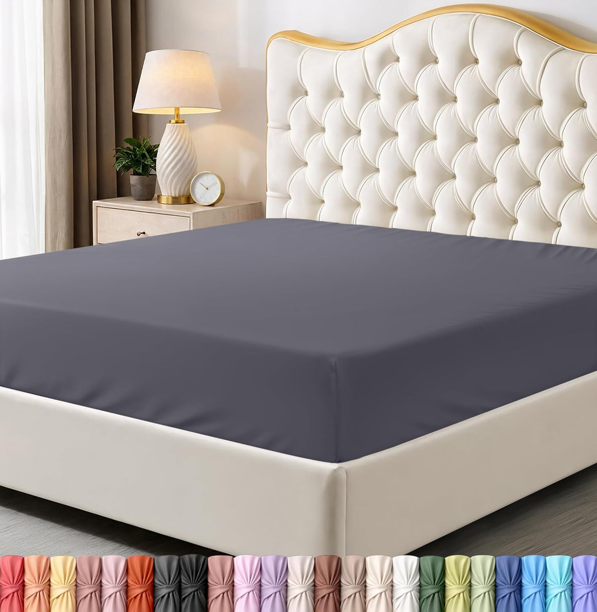 Queen Fitted Sheet Deep Pocket Soft Microfiber by Utopia Bedding Grey