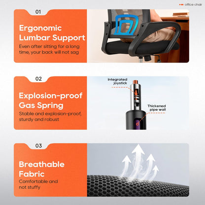 Ergonomic Mid-Back Desk Chair with Breathable Mesh and Lumbar Support