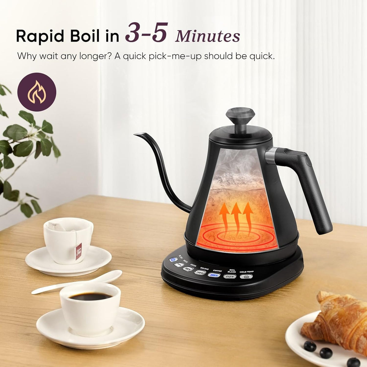 Cosori Gooseneck Electric Kettle for Pour Over Coffee, 5 Presets, 0.8L