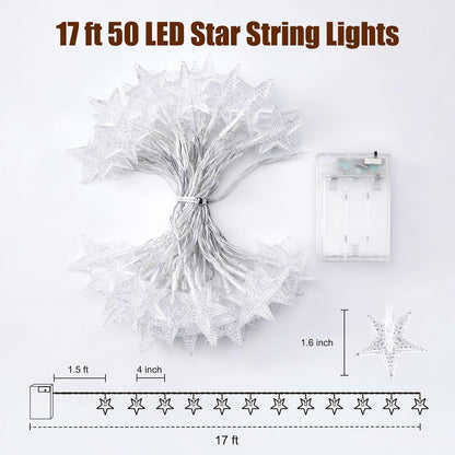Minetom 17ft Battery Star String Lights, 50 LED Warm White With Timer