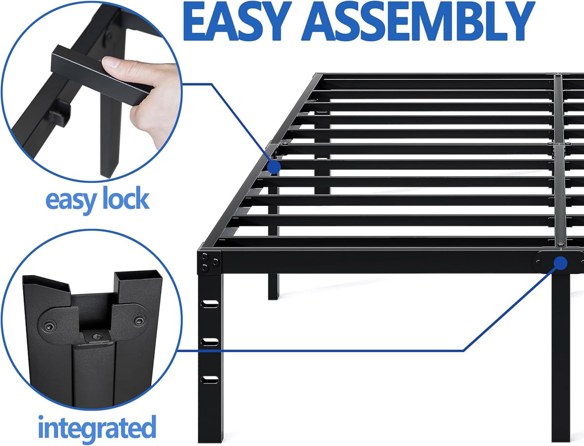 Queen Metal Bed Frame with Storage, NEW JETO Heavy Duty Frame, Black