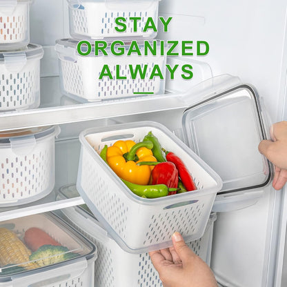 Leakproof Fridge Food Storage Bins With Colander - Freshmage 5 Pack
