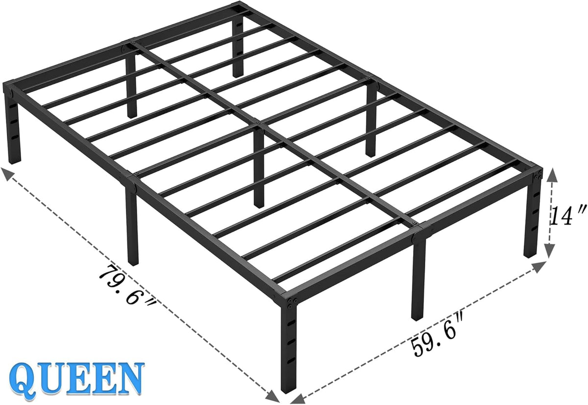 Queen Metal Bed Frame with Storage, NEW JETO Heavy Duty Frame, Black