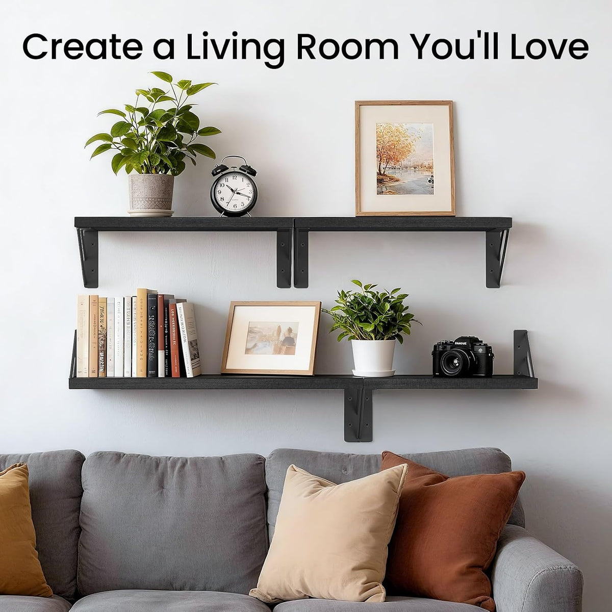 Floating Wall Shelves Set Of 4, BAYKA Paulownia Wood Storage Rack