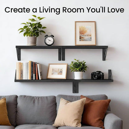 Floating Wall Shelves Set Of 4, BAYKA Paulownia Wood Storage Rack