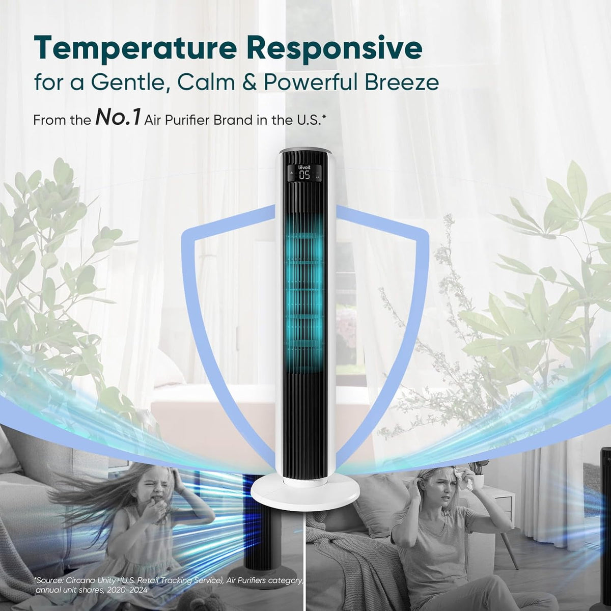 Levoit 36-Inch Tower Fan for Bedroom, Quiet Oscillating Cooling