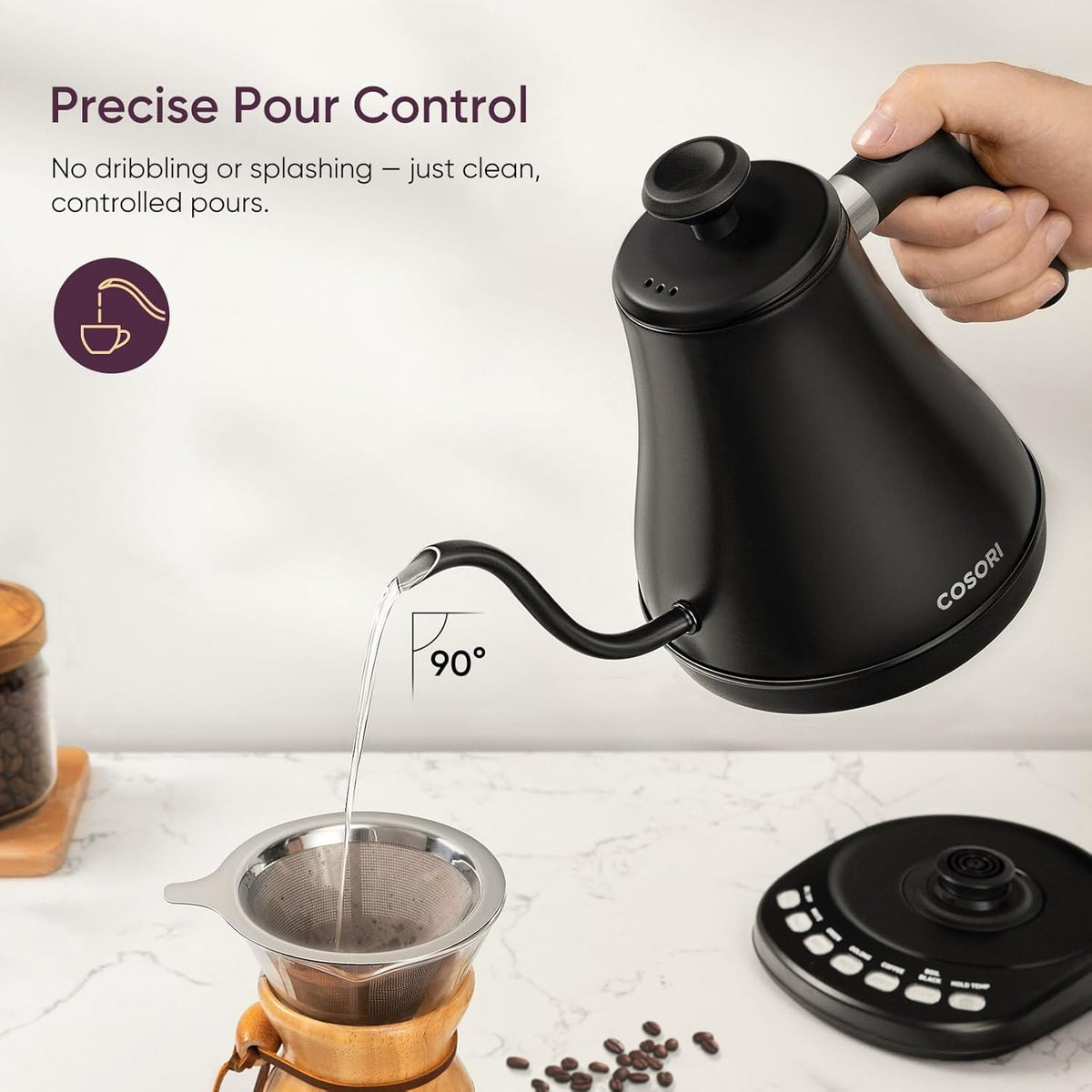 Cosori Gooseneck Electric Kettle for Pour Over Coffee, 5 Presets, 0.8L