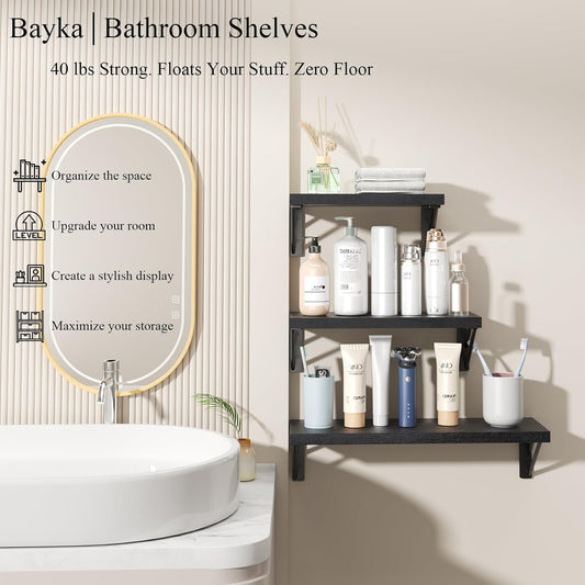 Floating Wall Shelves Set Of 4, BAYKA Paulownia Wood Storage Rack