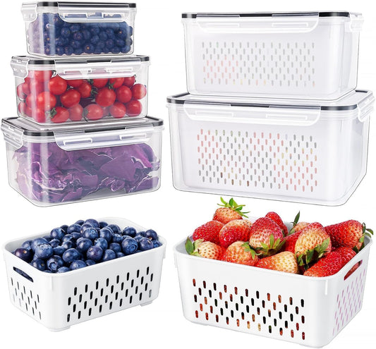 Leakproof Fridge Food Storage Bins With Colander - Freshmage 5 Pack