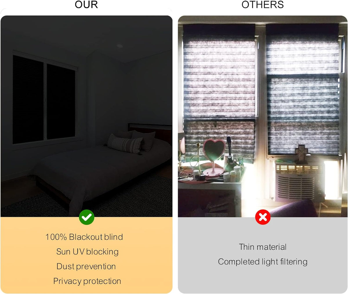 Maritown Cordless Blackout Blinds Cut to Size Self Adhesive Shades