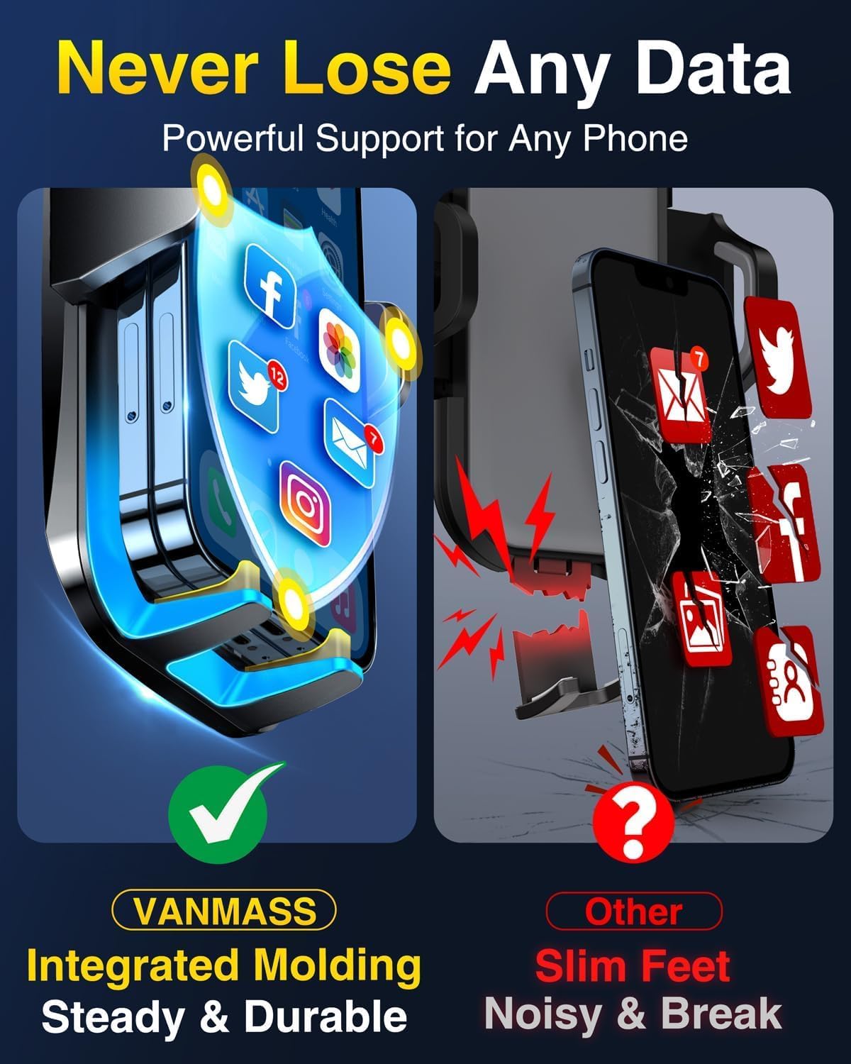 VANMASS Strong Suction Car Phone Mount for Dash, Windshield & Vent