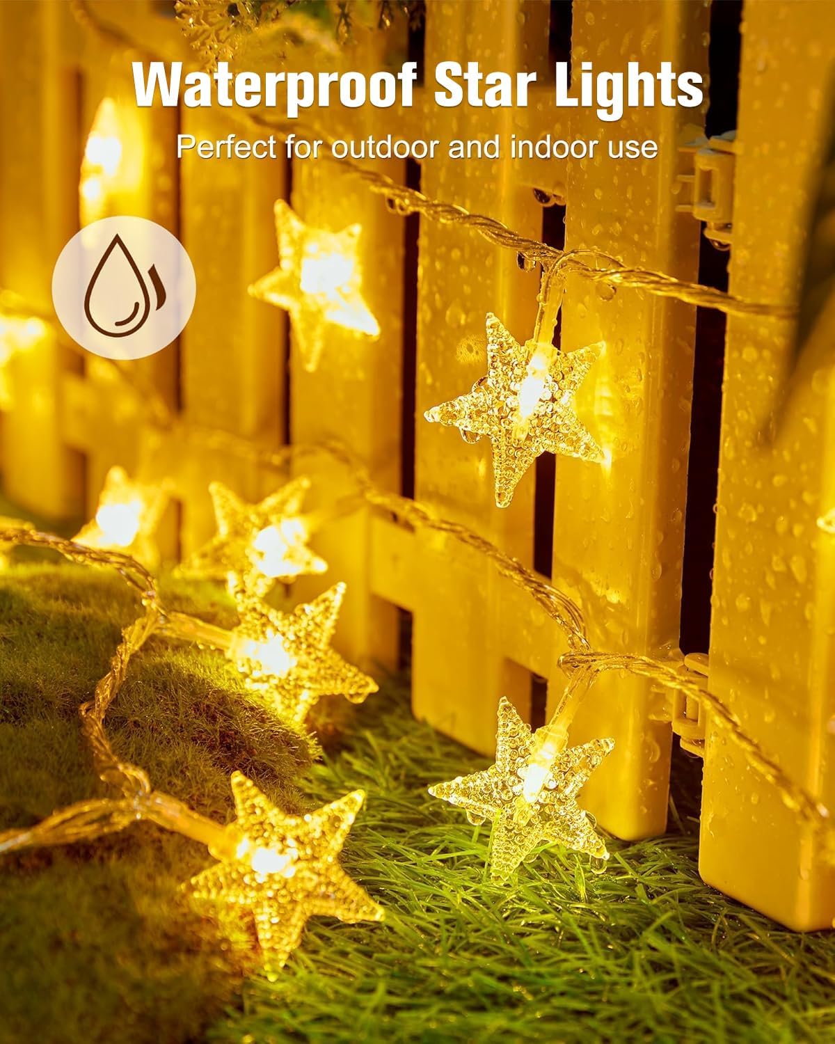 Minetom 17ft Battery Star String Lights, 50 LED Warm White With Timer